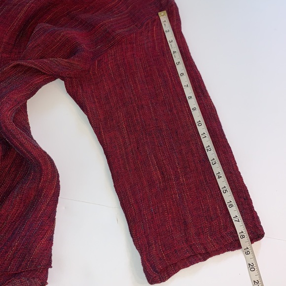 CTC Linen Mesh Tie Long Sleeve Burgundy Red Oversized Tunic Top Blouse Size M - Picture 9 of 12